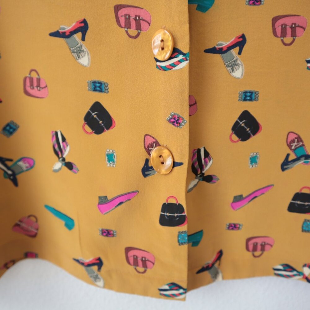 Vintage Patchington Silk Shoes and Bag Print Top | M